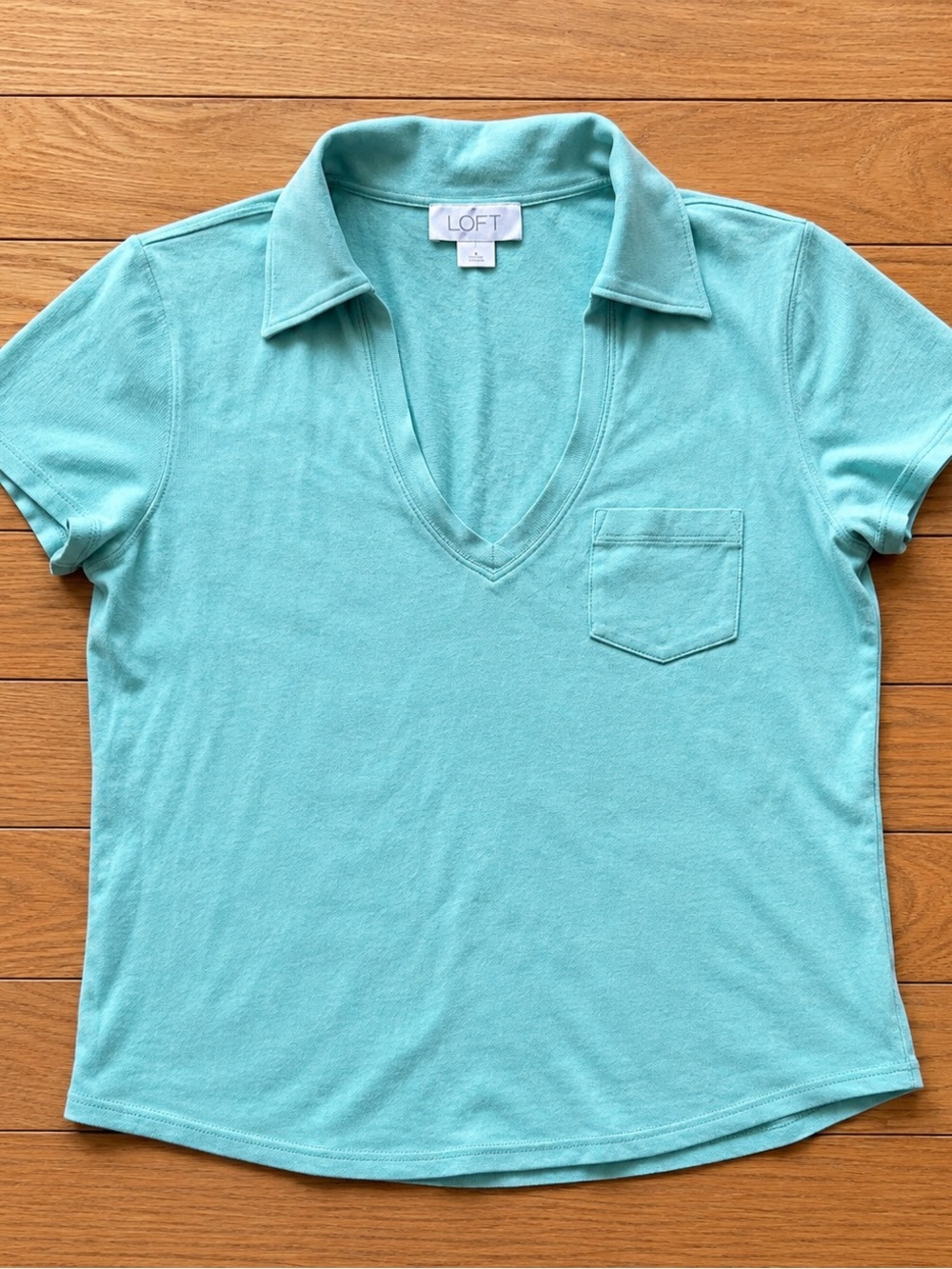 90s Vintage Aqua LOFT Collared Baby Tee Polo Top XS/S